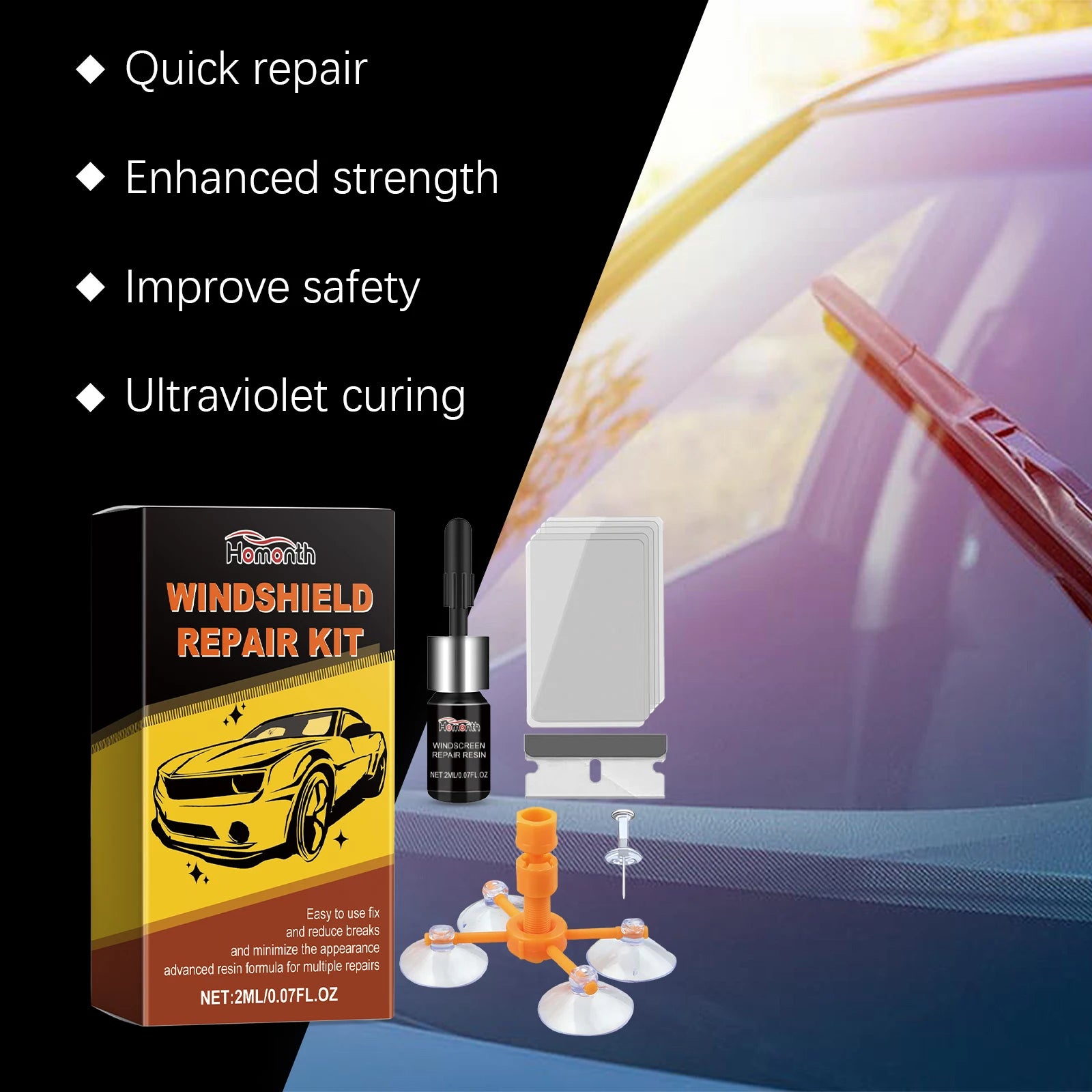 Professional Windshield Repair Kit Permanently Fix Cracks & Chips on Car Glass Stops Crack Spreading Restore Clear Vision