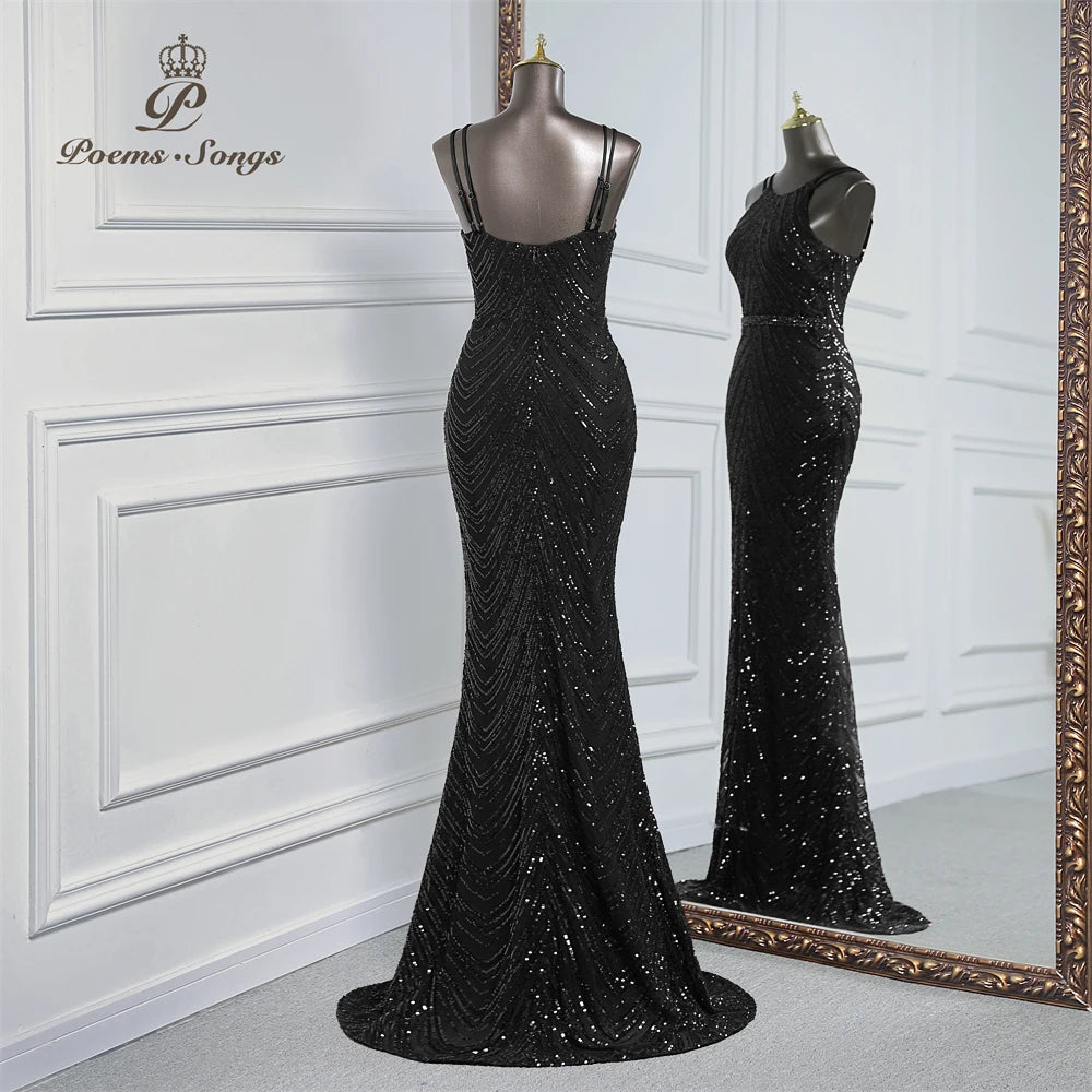 luxury sequins mermaid evening dress With Detachable Chiffon Train Prom Dress evening party dresses for women wedding party