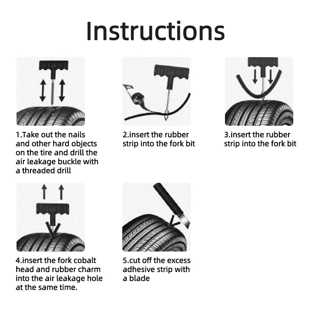 Tire Repair Kit for Car & Motorcycle: Tubeless Puncture Plug Tools with Rubber Strips, Studding Set – Auto/Bike Tire Repair Tool