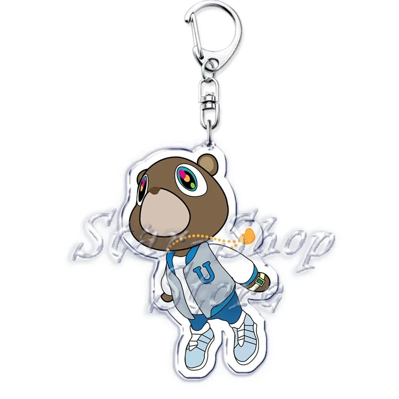 Popular Rapper YE Keychains for Accessories Bag Graduation Kanye Dropout Bear Key Chain Keyring Jewelry Fans Friends West Gifts