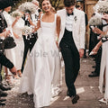 Elegant Square Wedding Dresses for Women Sleeveless  A-Line Simple Satin Bridal Gown Customized