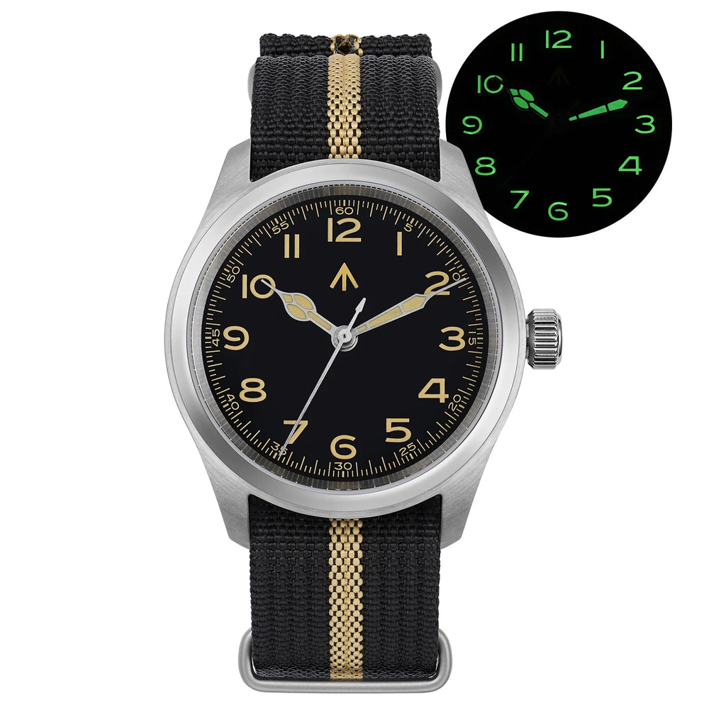 Militado ML08 Men Military Watch VH31 Quartz Movement Sapphire Luminous Waterproof Watches 38mm Vintage Stainless Steel Watch