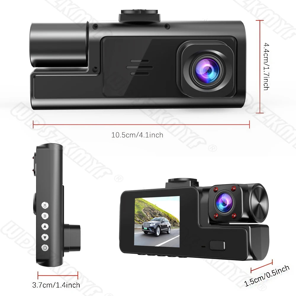 3Lens Dash Cam for Cars 2" Car DVR 1080P Video Recorder Front Rear View Camera for Vehicle Night Vision Black Box Car Assecorie