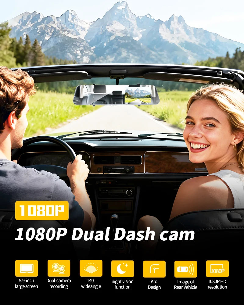 5MP Dash Cam Car Optional Dual Lens Night Vision 4.2In DVR Rearview Mirror Dash Camera Video Recorder Auto Wide-angle Camera