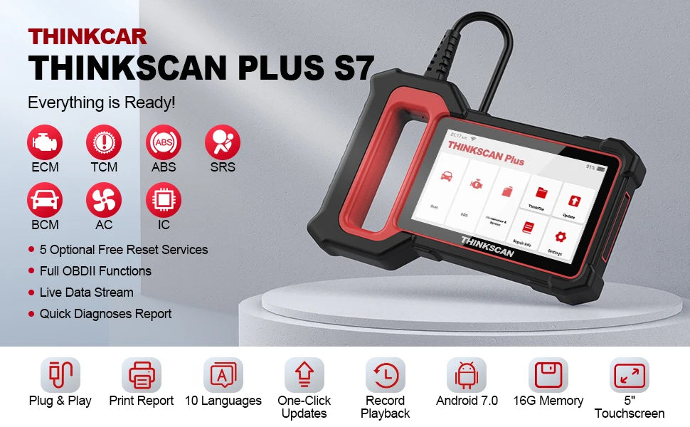 Thinkscan Plus S7 OBD2 Scanner Car Diagnostic Scanner for Engine ABS Transmission AC BCM IC Airbag Code Reader Auto Scan Tools