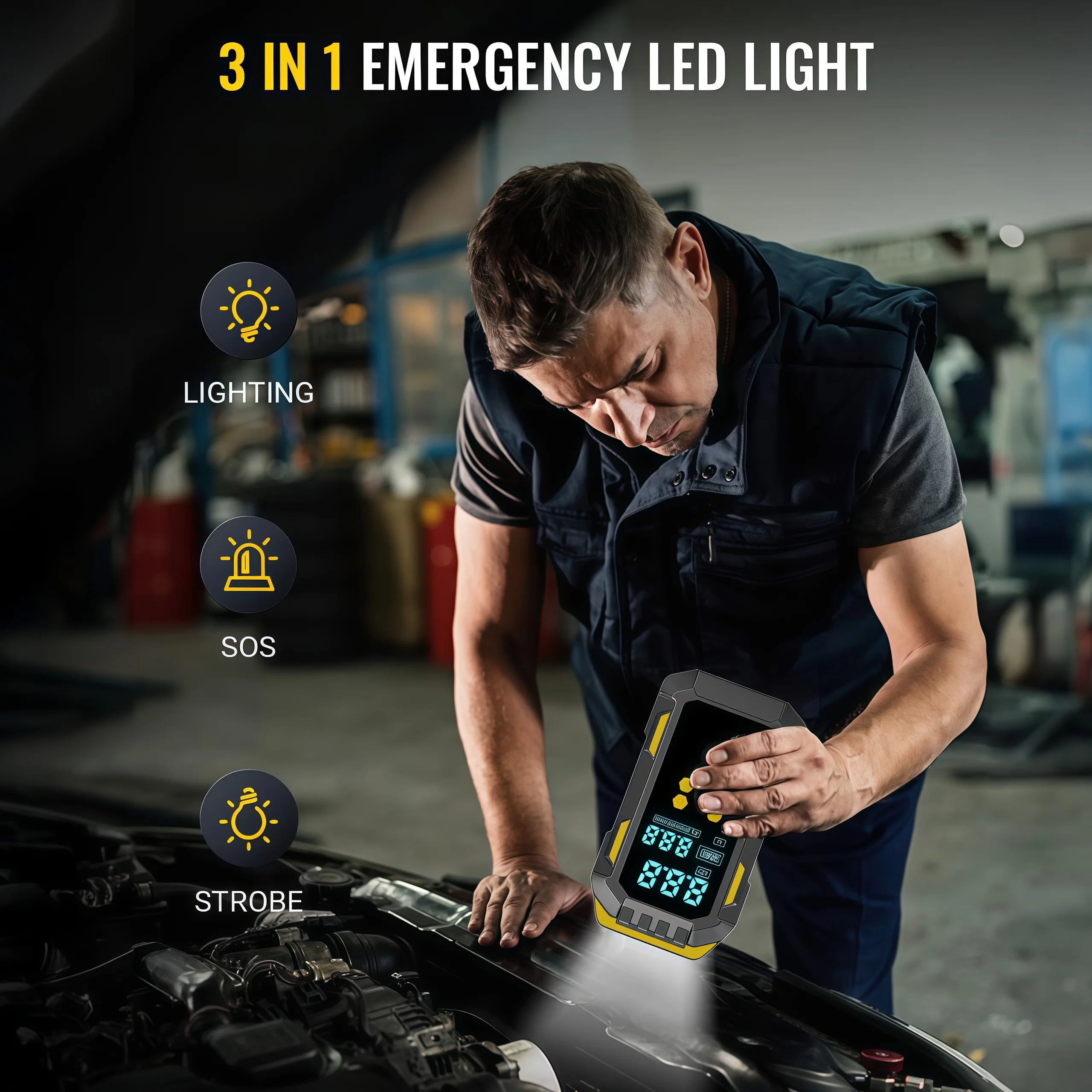 Portable Car Jump Starter with Air Compressor - 12V Emergency Power Bank for Vehicle Battery Boost, Fast Inflation for Tires