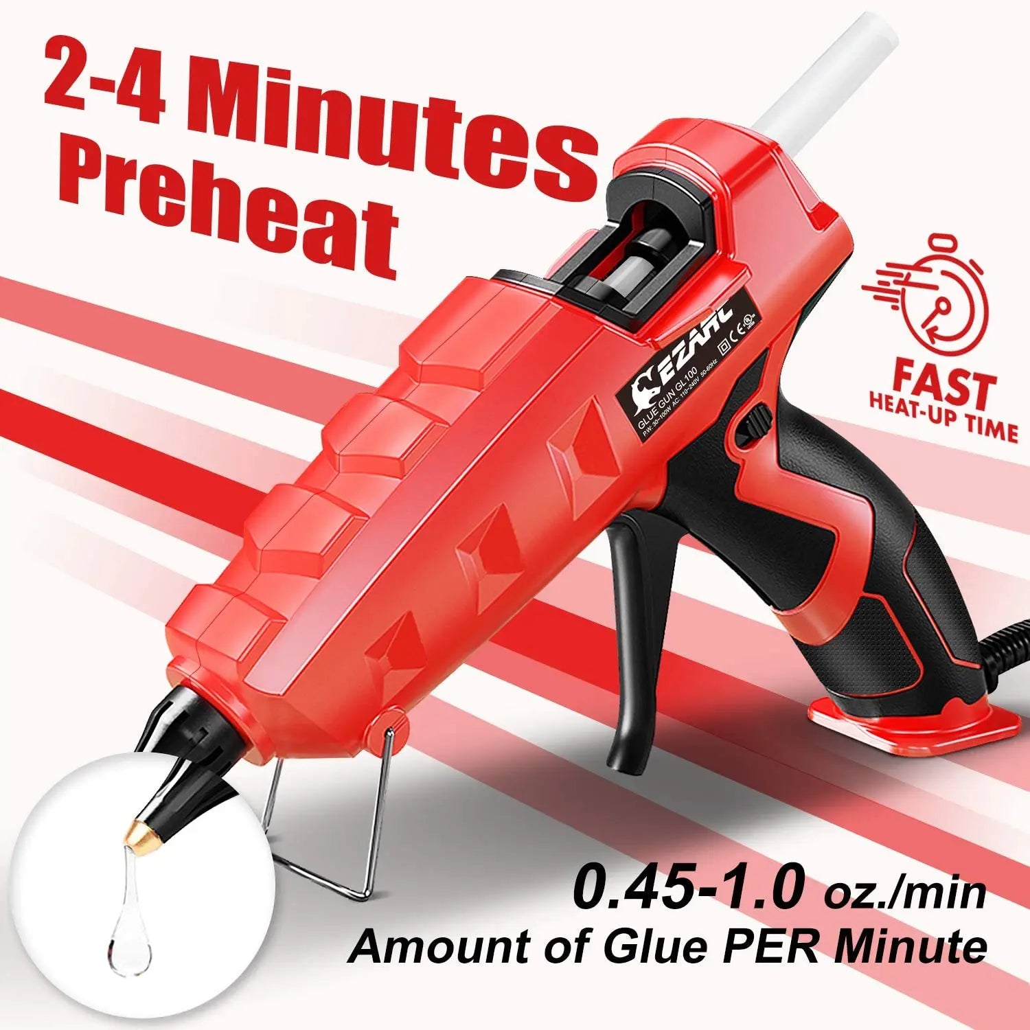 EZARC 100W Hot Melt Glue Gun DIY Household Industrial Glue Guns with 20pcs Glue Sticks, for DIY, Sealing, Arts & Crafts Projects