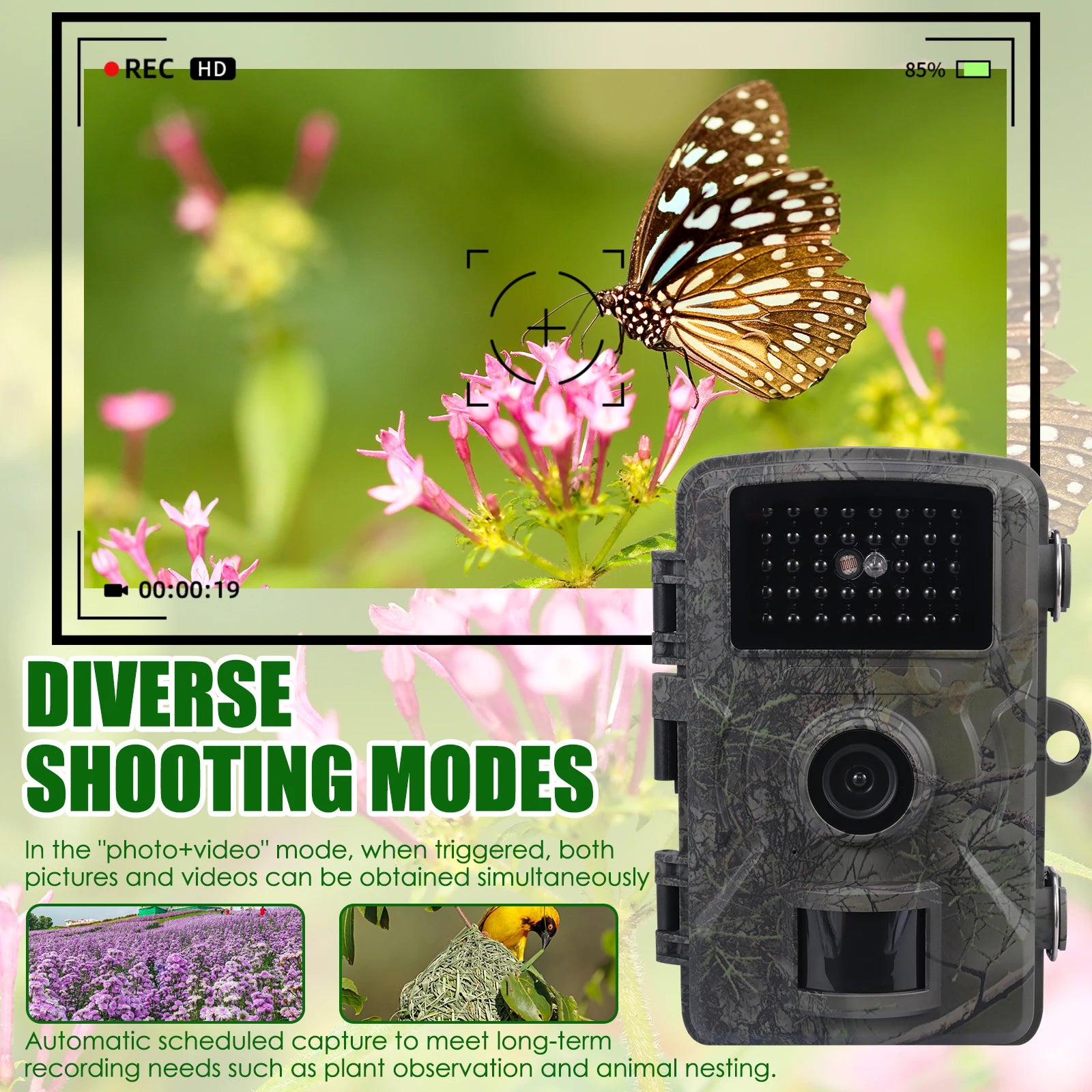 Trail Camera Infrared Sensor IP66 Waterproof Wildlife Monitoring Camera with Night Vision 90 Degree Angle Outdoor Trail Cameras
