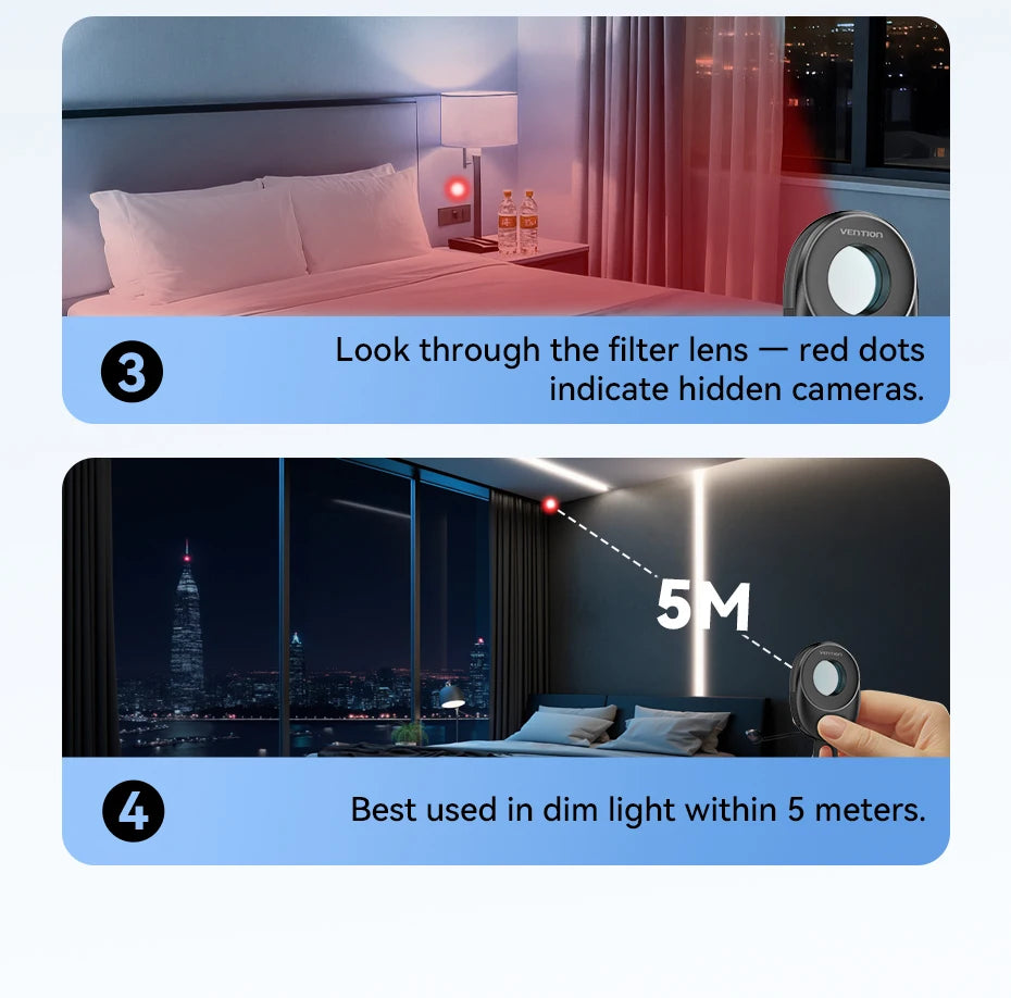 Vention Camera Detector Intelligent Hidden Camera Signal Security Alarm Anti Spy Candid Peeping Protection Detector ﻿