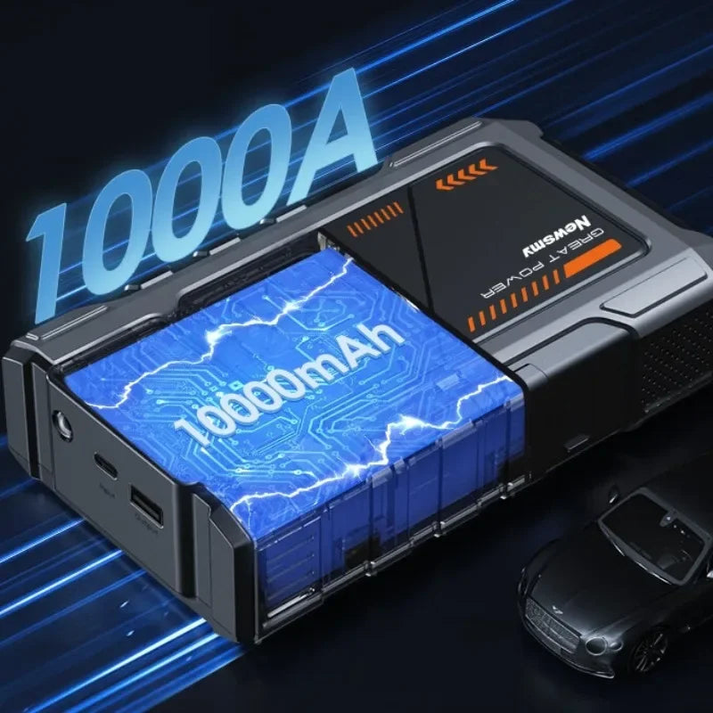 10000mAh Jump Starter Power Bank 12V Car Battery Booster Power Bank with Air Pump Jump Box  Emergency Start-up Power Supply