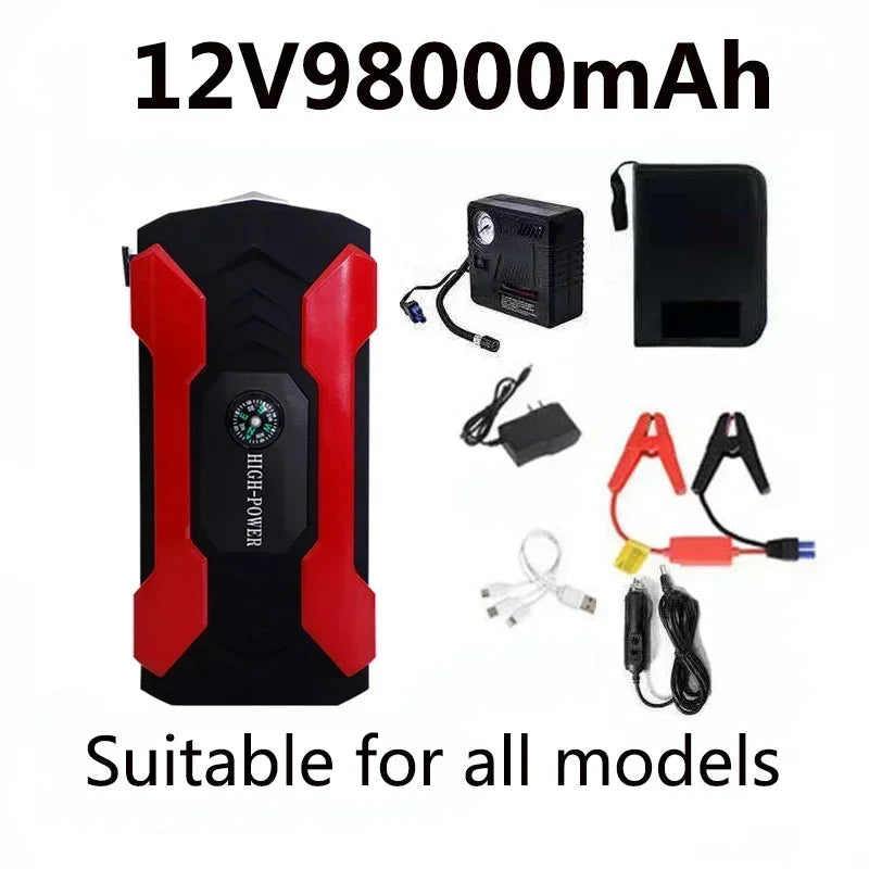 Car Jump Starter Starting Device - 12V 98000mAh Power Bank Jumpstarter, Auto Booster, Emergency Charger, and Jump Start Tool