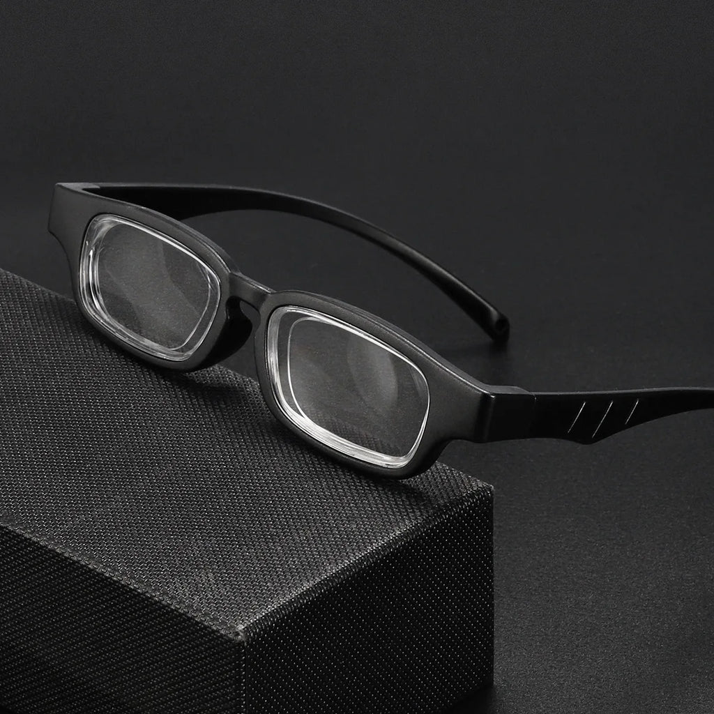 Portable Rotatable Adjustable Focal Length Reading Glasses Square Full Frame Adjustable From +50 To +350 Degrees Eyeglasses