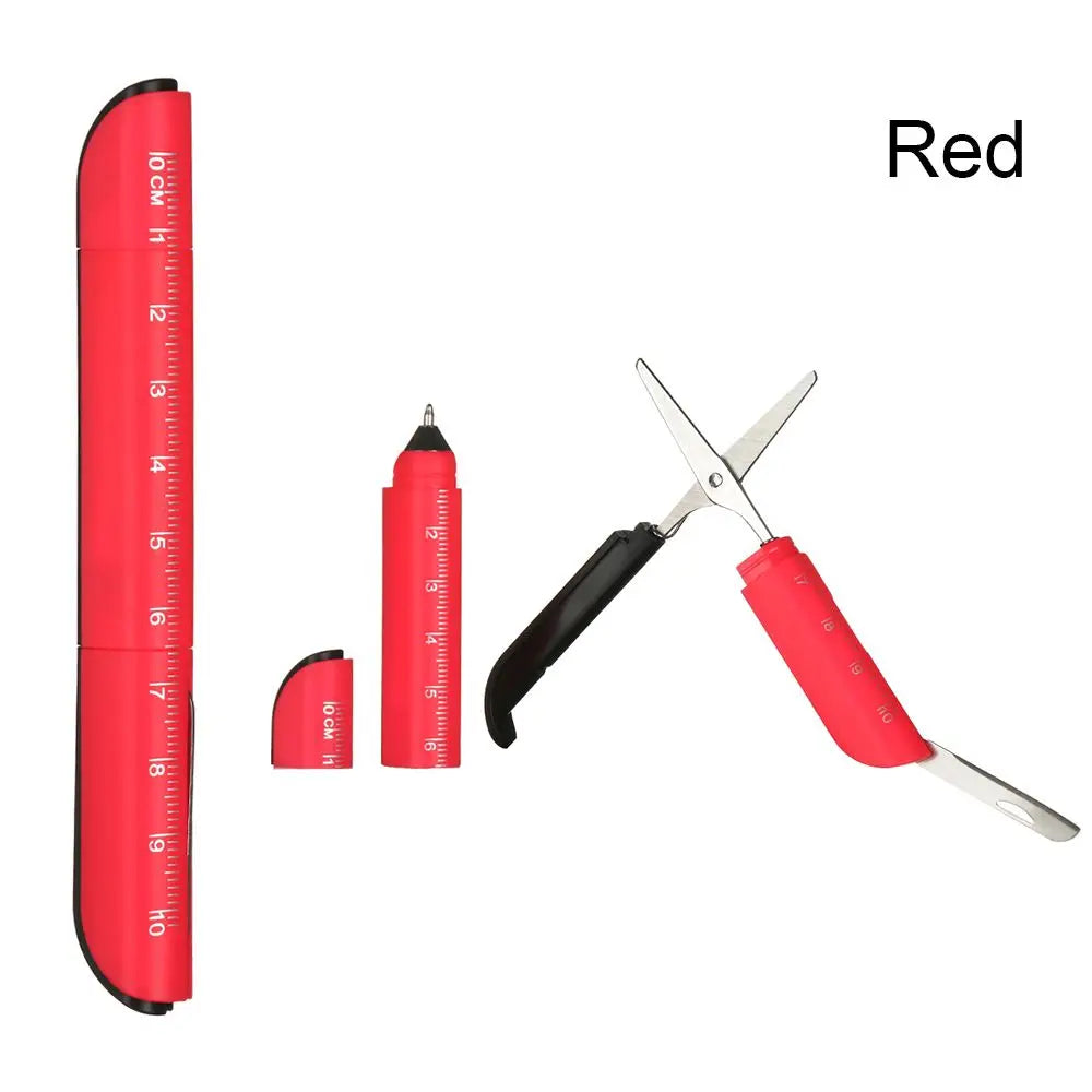 Creative Multifunction Ballpoint Pen with Folding Scissors Knife Ruler Candy Color Pens for Writing Office School Stationery