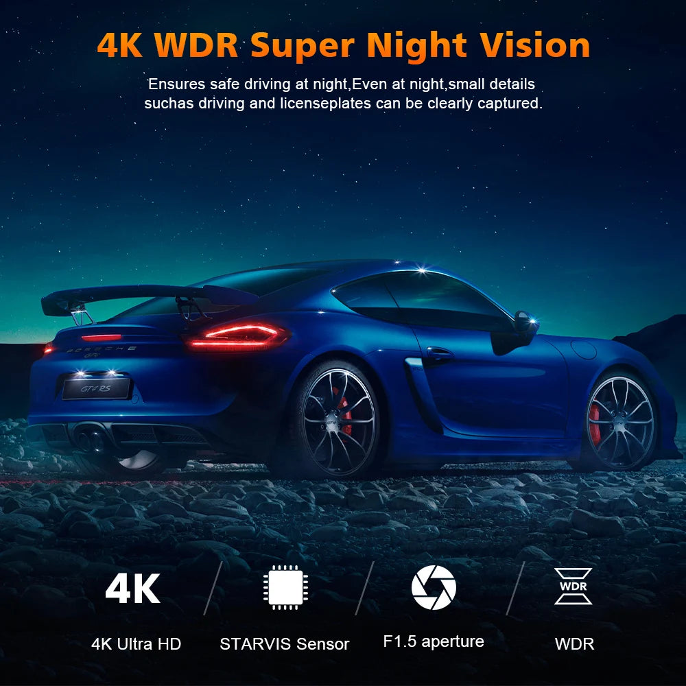 Dual Lens Dash Cam For Car Camera 4K Video Recorder WIFI GPS Car DVR Front and Rear View Camera Night Vision Car Accessories