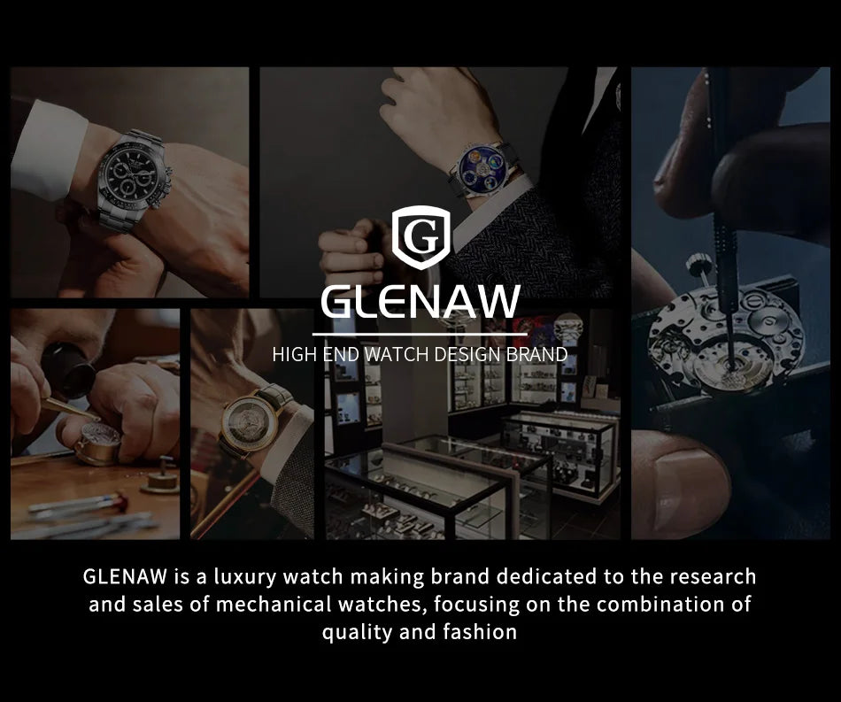 2025 New Glenaw Watches Gear Mechanical All Luminous Design Style Stainless Steel Waterproof Mechanical Watch Men Clock GL8688