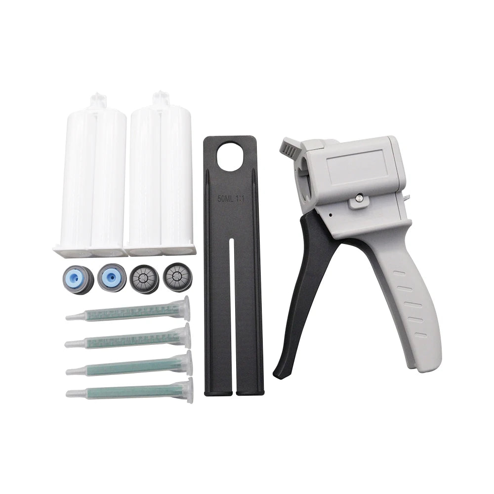 50ml Dispensing Gun AB Glue Gun Two-component Glue Gun 1:1/2:1 Epoxy Resin Gun With 4 Mixing Tubes 2 Empty Dual Cartridges