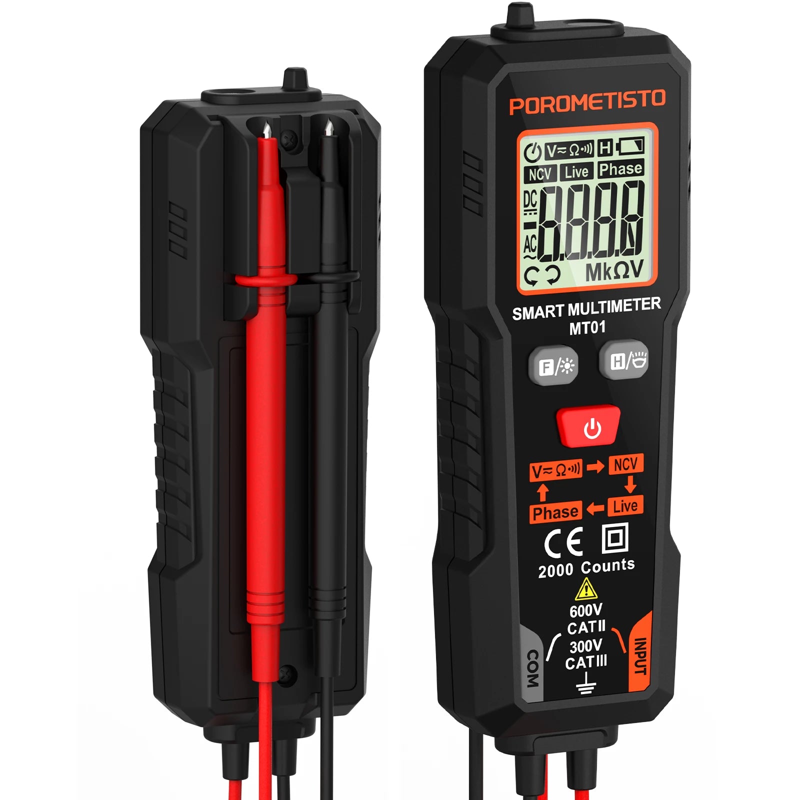 MT01 Digital Multimeter 2000 Counts 600V AC/DC Volt Meter Auto-ranging NCV Phase Sequence Resistance Multimetre with Backlight