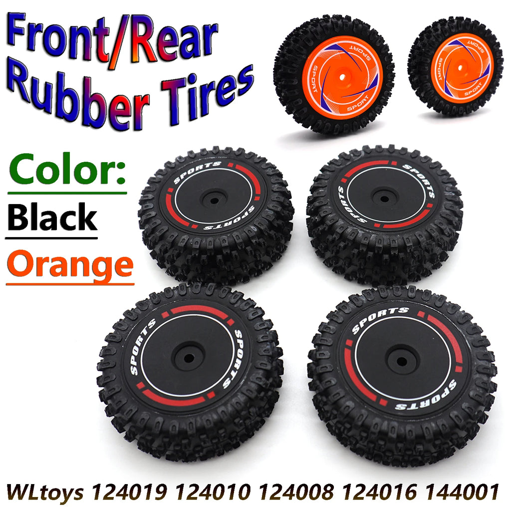 Front and Rear Wheels Rubber Tires Non-Slip and Wear-Resistant Tyre for WLtoys 124010 124008 124016 RC Drift Car Upgrade Parts