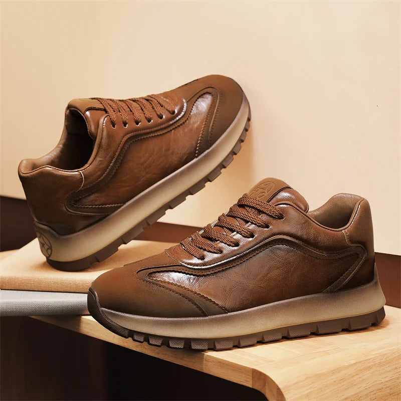 New solid-color sports shoes - Men's genuine leather low-top slip-on covered driving shoes - Sports shoes - Excellent comfort