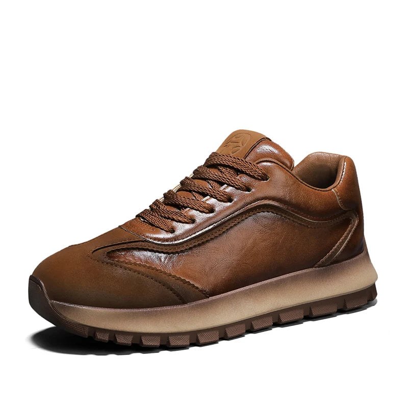 New solid-color sports shoes - Men's genuine leather low-top slip-on covered driving shoes - Sports shoes - Excellent comfort