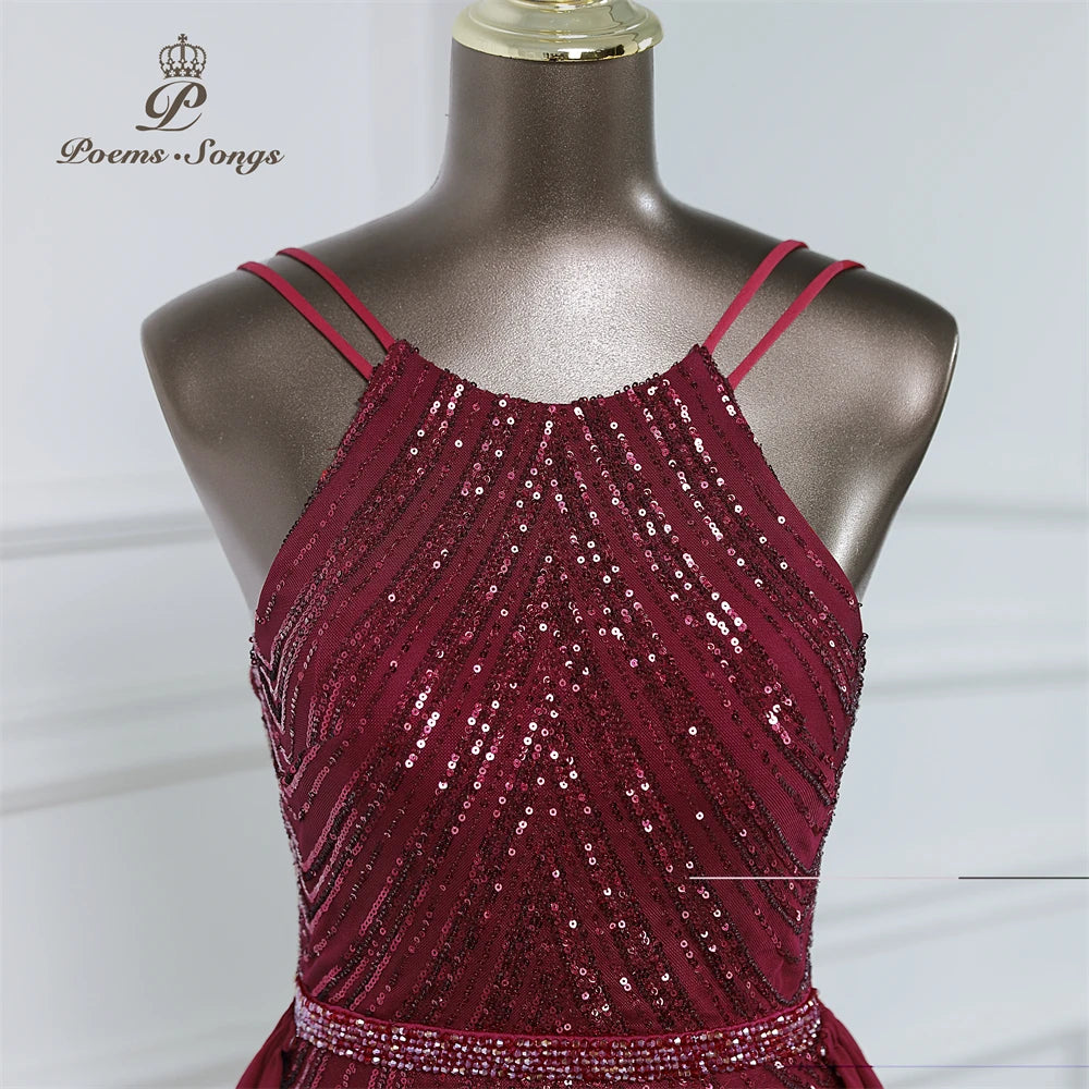 luxury sequins mermaid evening dress With Detachable Chiffon Train Prom Dress evening party dresses for women wedding party