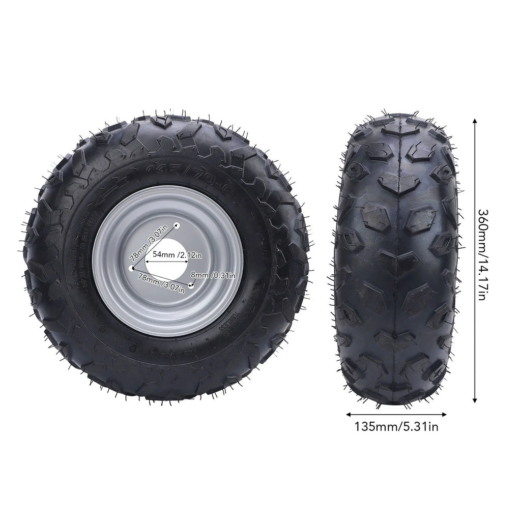 145/70-6 145x70-6 Tire 6 Inch Wheels Rim Tire 3 Bolts Go Kart Tyre for ATV UTV Quad Off Road Golf Cart Tire with Rim