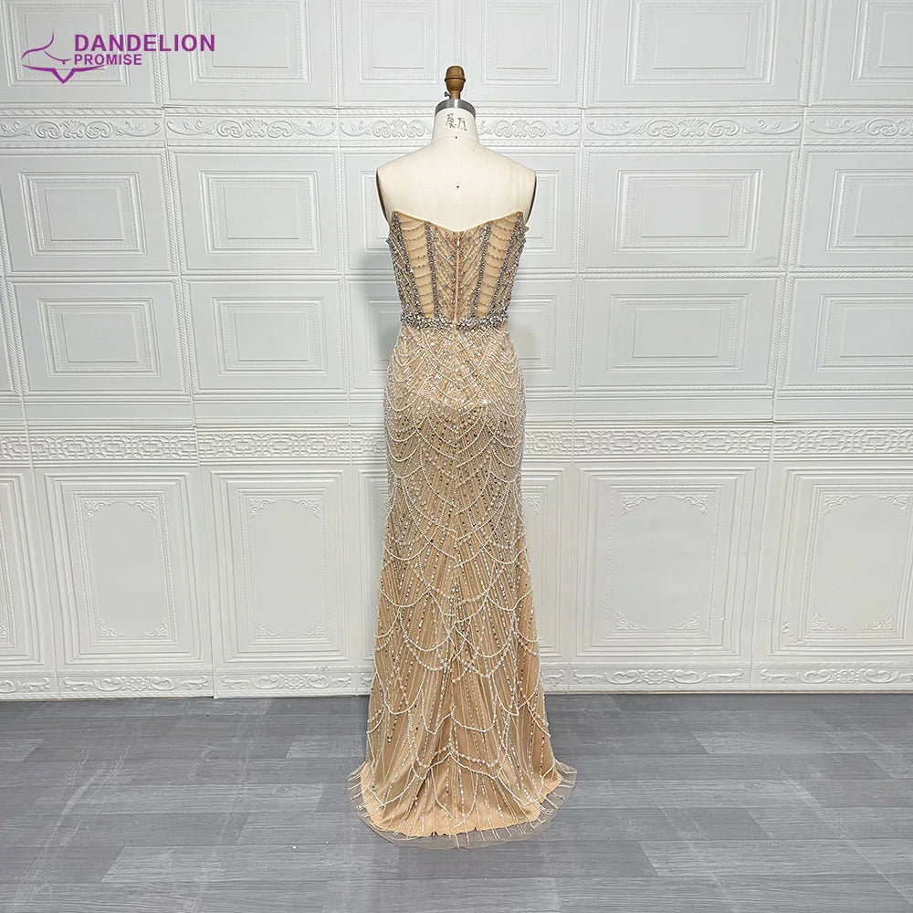 Eelgant Strapless Mermaid 2024 Evening Night Dress for Women Luxury Beads Design Arabic Formal Prom Wedding Party Gowns