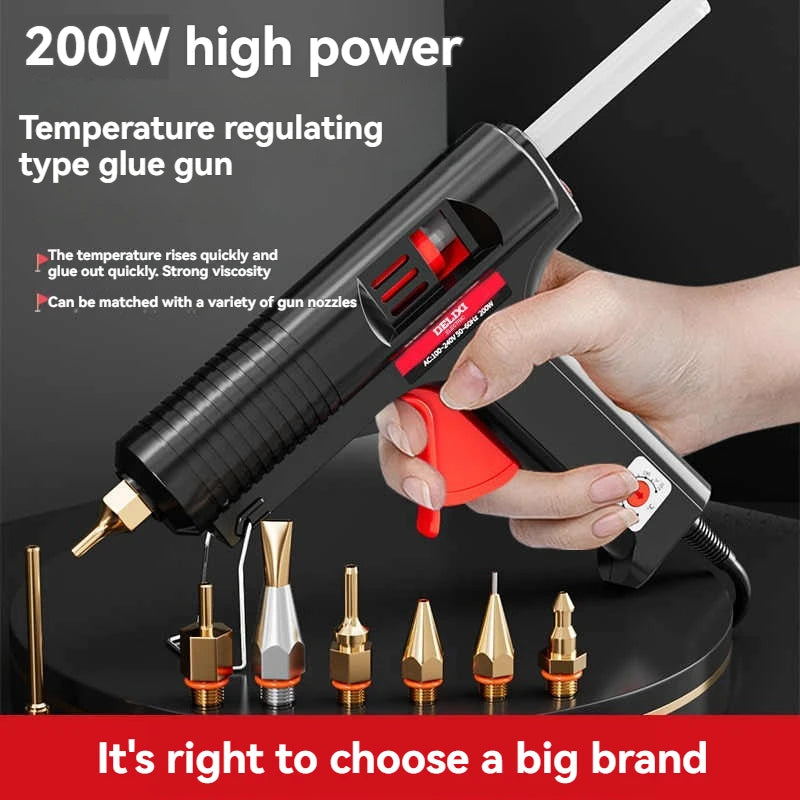 Industrial Hot Glue Gun 200W - Professional Heavy Duty Kit w/10 Nozzles & 30 Glue Sticks Fast Heat Up for DIY/Craft/Repair