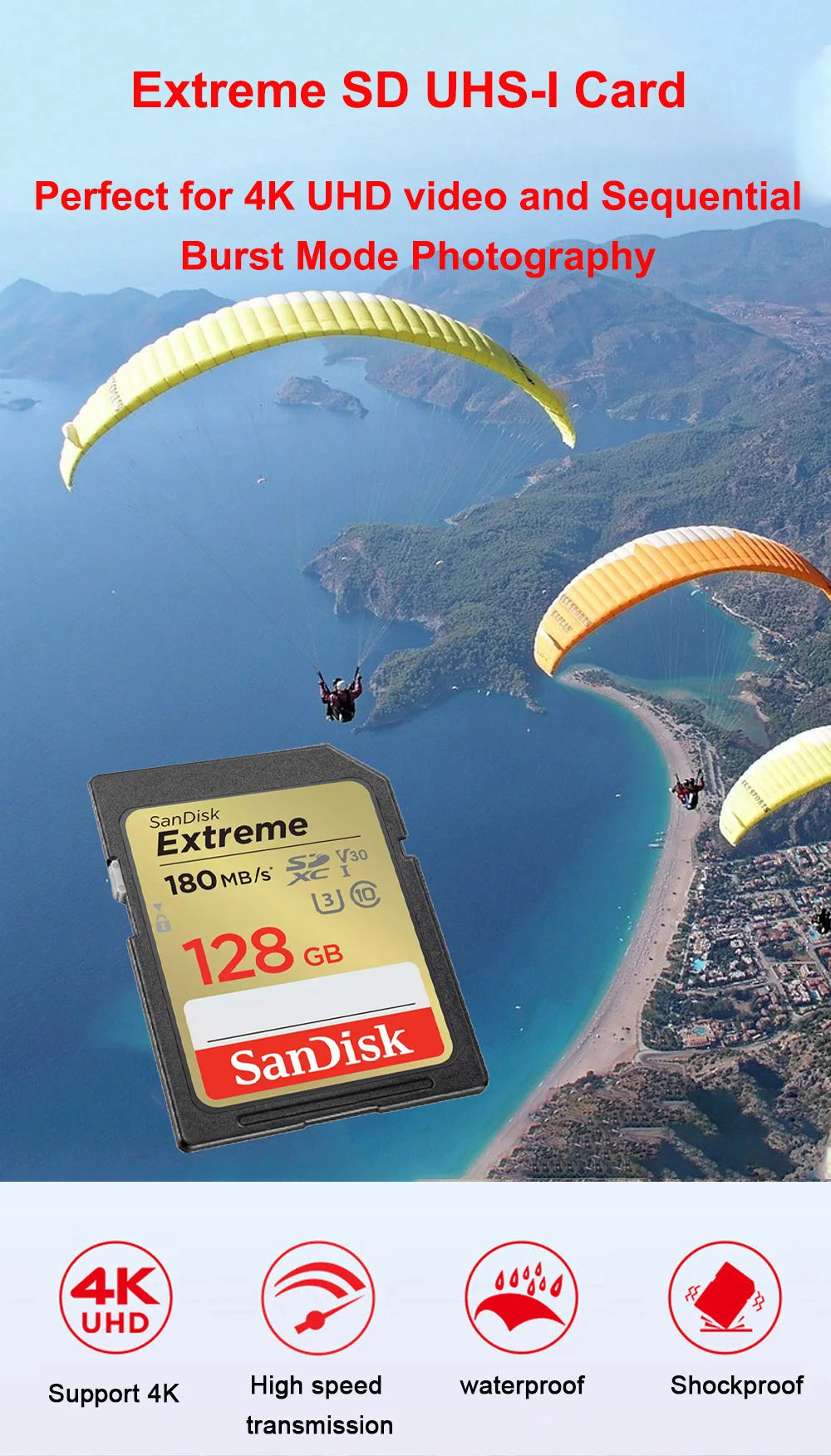 SanDisk Full-Size SD Card 32GB SDHC C10 64GB 128GB 256GB SDXC Card 512GB cartao de memoria carte sd tarjeta For HD video Camera