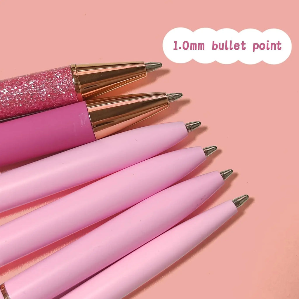 Pink Pens for Women 6 Pcs Cute Pens Ballpoint Pens Bulk 1.0mm Medium Point Black Ink Pens Office and School Supplies Fancy Nice