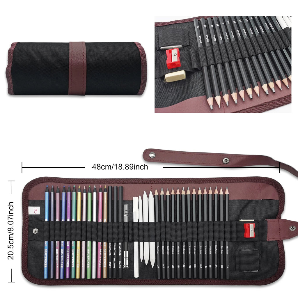 Drawing pencils,38 art supplies sketching pencil sets, graphite pencils, charcoal pencils & 12 metallic pencils,art supplies