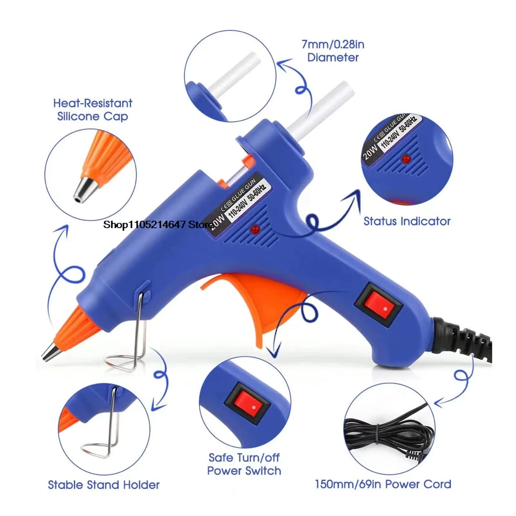Hot Melt Glue Gun DIY Mini Household Industrial Guns Heat Temperature Thermo EU Electric Repair Tool Use 7mm Glue Sticks 20W