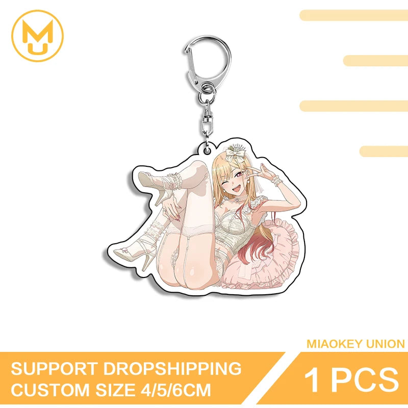 Beautiful Waifu Kitagawa Marin Artistic Naughty Lying Posture Double Sided Key Chains Luxury Hot Selling Pretty Jewelry