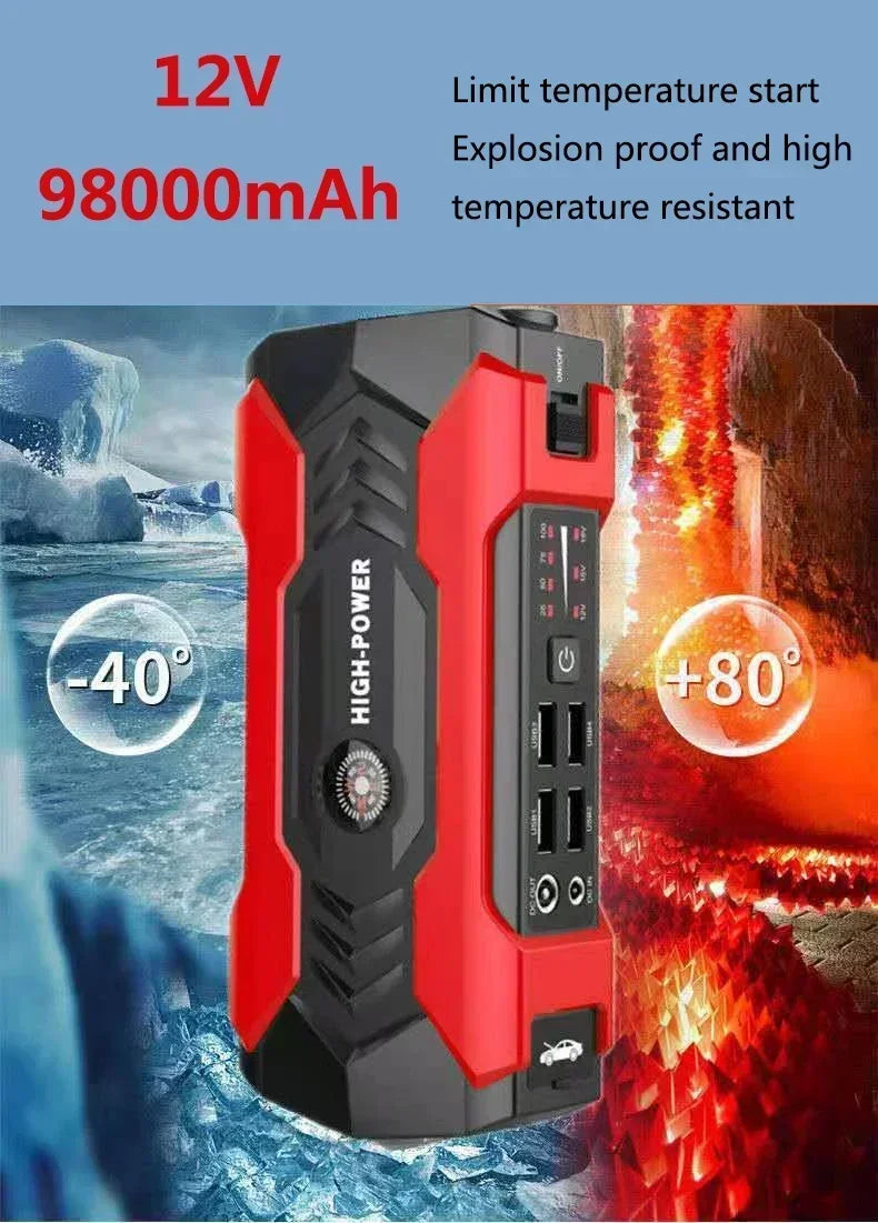 Car Jump Starter Starting Device - 12V 98000mAh Power Bank Jumpstarter, Auto Booster, Emergency Charger, and Jump Start Tool
