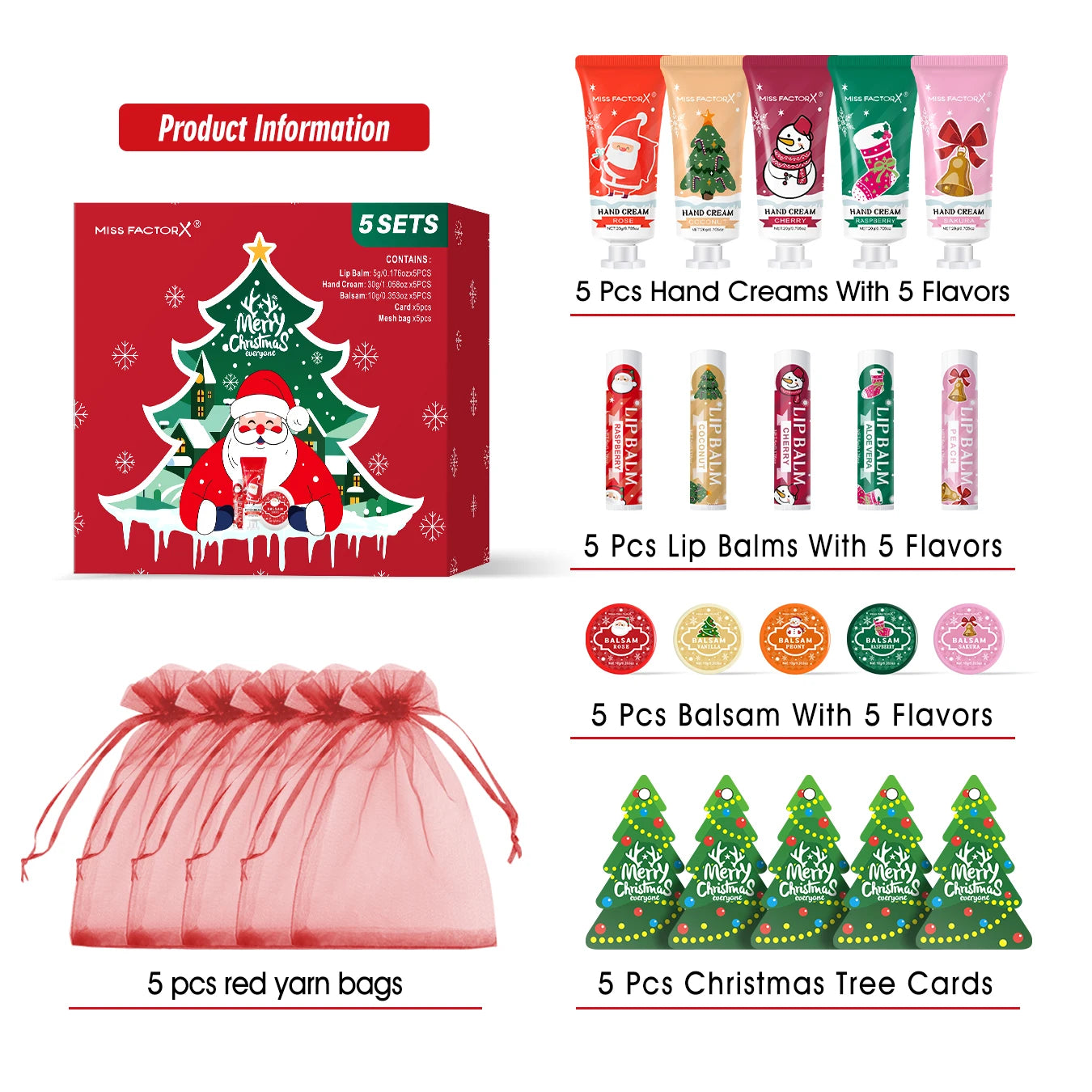 25 pieces/box gift assembly and distribution - lipstick, hand cream, balm, Christmas cards, red gift gauze bags