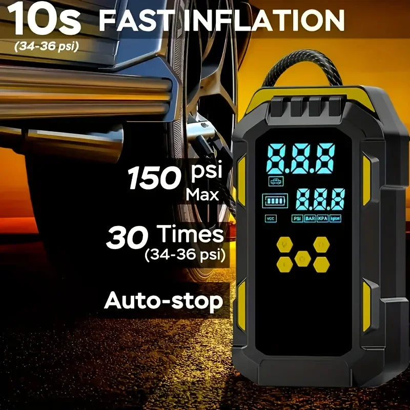 Portable Car Jump Starter with Air Compressor - 12V Emergency Power Bank for Vehicle Battery Boost, Fast Inflation for Tires