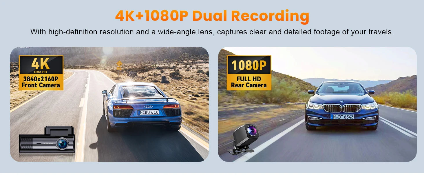 Dual Lens Dash Cam For Car Camera 4K Video Recorder WIFI GPS Car DVR Front and Rear View Camera Night Vision Car Accessories