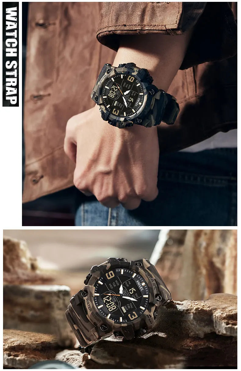 Military Watches Men Sport  Watch Waterproof Alarm Clock Dual Time Wristwatches Digital 8049B Army Watches Military