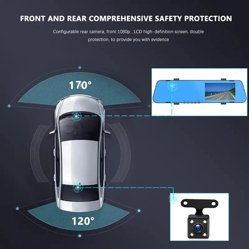 Dual-Lens Car Dvr 1080P Mirror Dash Cam for Cars Camera for Vehicle Video Recorder Front and Rear Camera Dashcam Car Accsesories