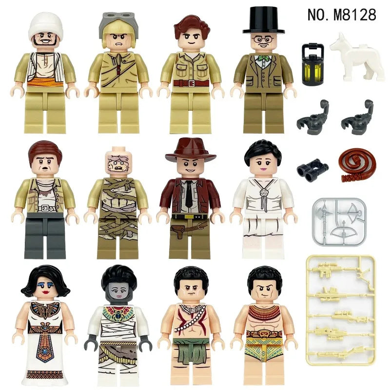 Gifts for guests, Egyptian dolls, M8128 children's assembled toys, birthday gifts, cartoon characters, mini dolls.