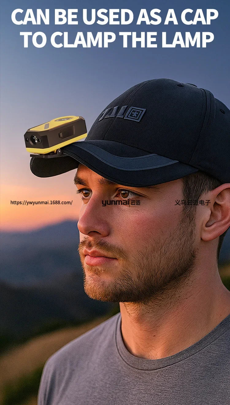 LED Induction Headlight, Can Be Used As Portable Running Light with Cap Clip RGB Ambient Light, Multi-light Source