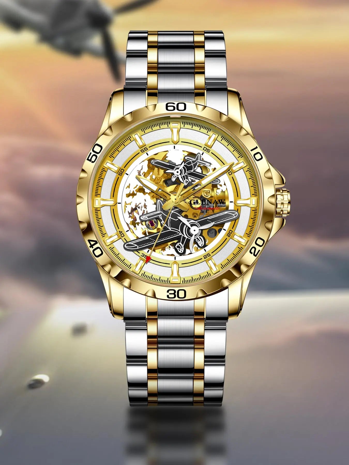 Glenaw Aircraft fully automatic mechanical men's watches, multi-color, trendy and fashionable personalized top brand watches