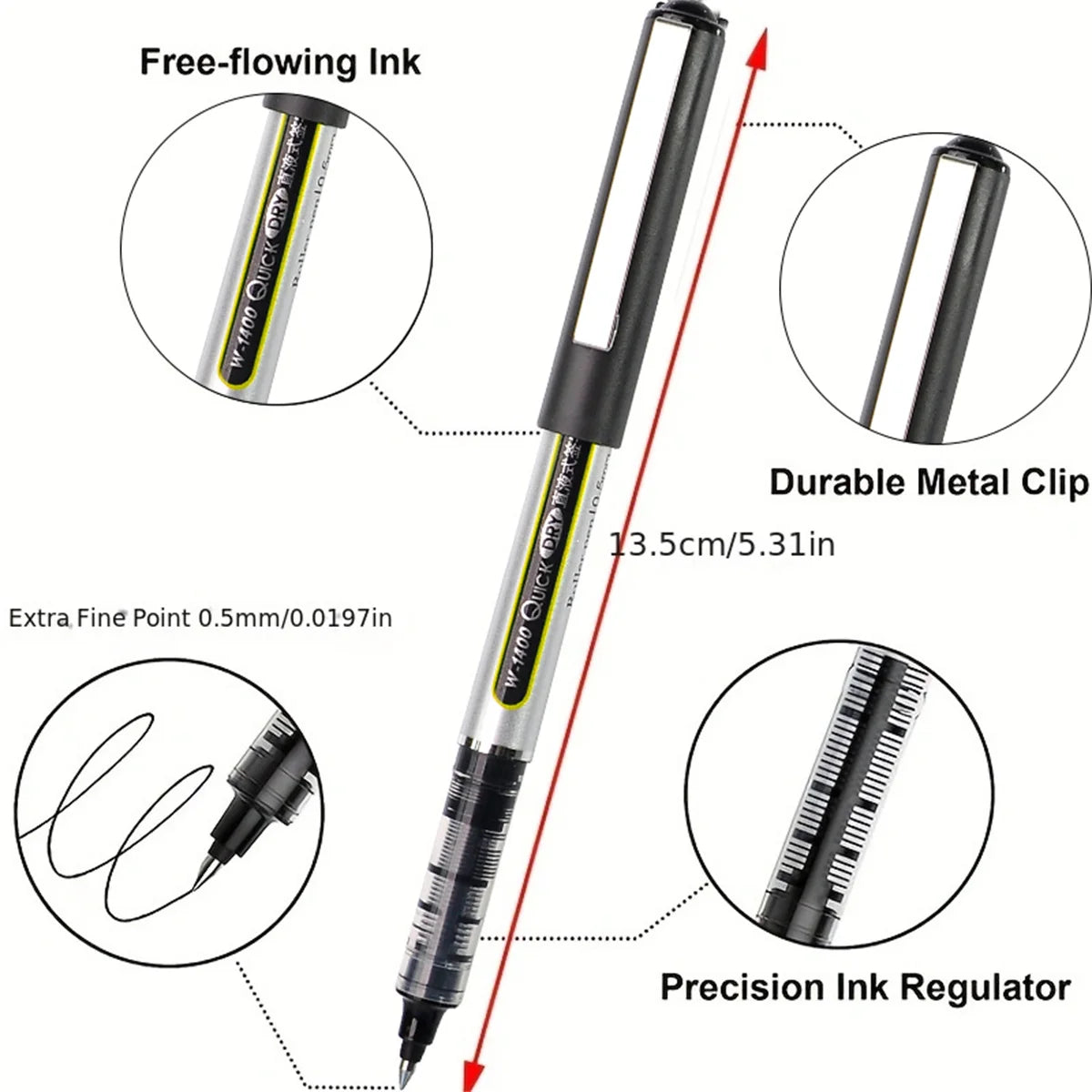 6/12pcs Unique Pens: Large Capacity Gel Pen, Liquid Ink Pens, 0.5mm Fine Tip, Quick Drying, Used For Writing Diary Notes, School
