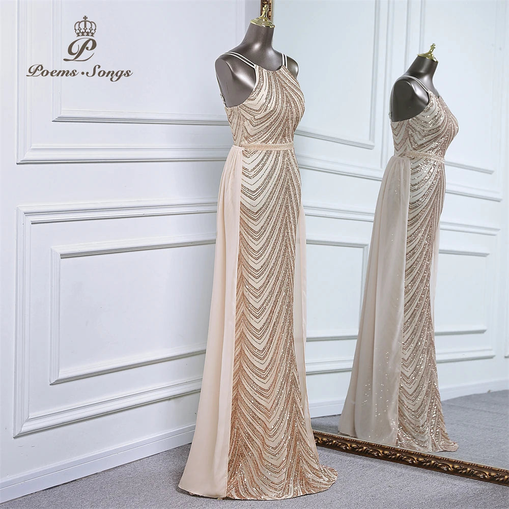 luxury sequins mermaid evening dress With Detachable Chiffon Train Prom Dress evening party dresses for women wedding party