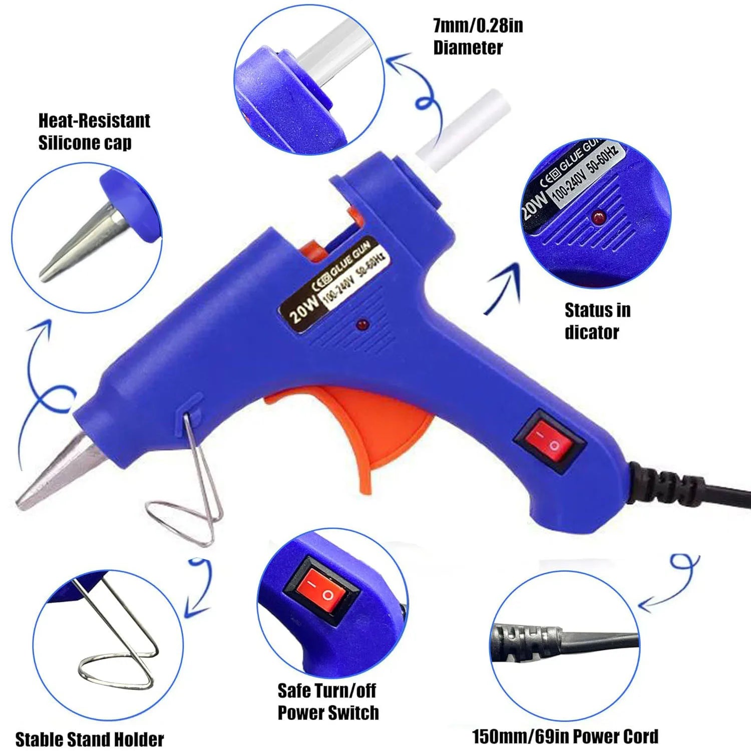 Hot Glue Gun Kit with 1-50Glue Sticks, Fast Preheating Hot Melt, High Temp for School Crafts DIY Arts and Quick Home Repairs 20w