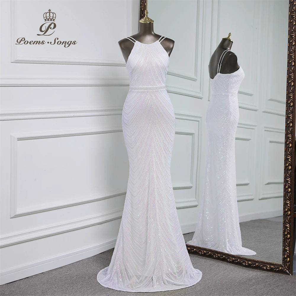 luxury sequins mermaid evening dress With Detachable Chiffon Train Prom Dress evening party dresses for women wedding party