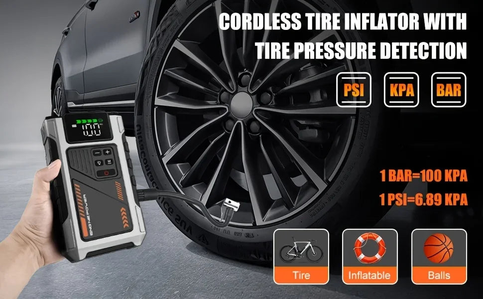 10000mAh Jump Starter Power Bank 12V Car Battery Booster Power Bank with Air Pump Jump Box  Emergency Start-up Power Supply