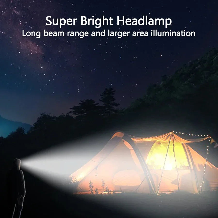 5 LED Strong Light Headlamp Built in 18650 Battery USB Rechargeable Head Flashlight Outdoor Ultra Bright Fishing Camping Lamp