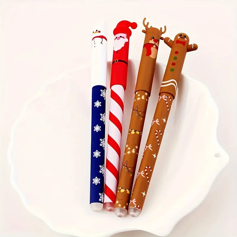 4pcs Xmas Erasable Pens -  Fine Tip, Quick-Dry, Smooth Writing, Mistake-Erasable, Student Note & Holiday Gift