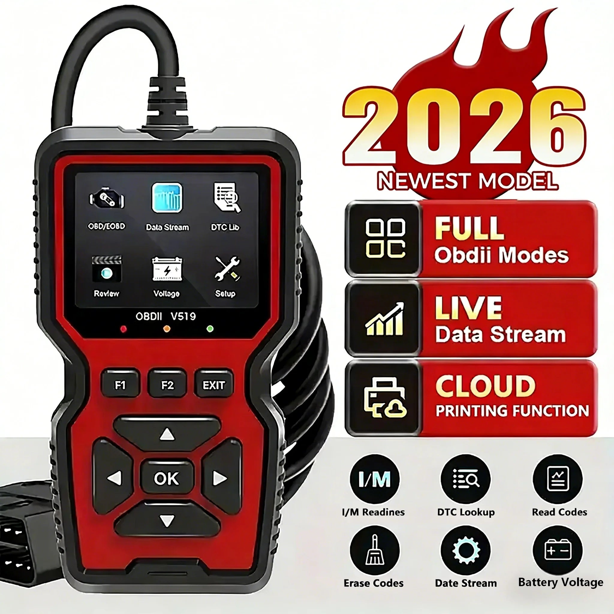 Car OBD2 Scanner Diagnostic Tool V519 Multi-language OBDII Car Voltage Tester Engine Fault Code Scanner Car Code Reader